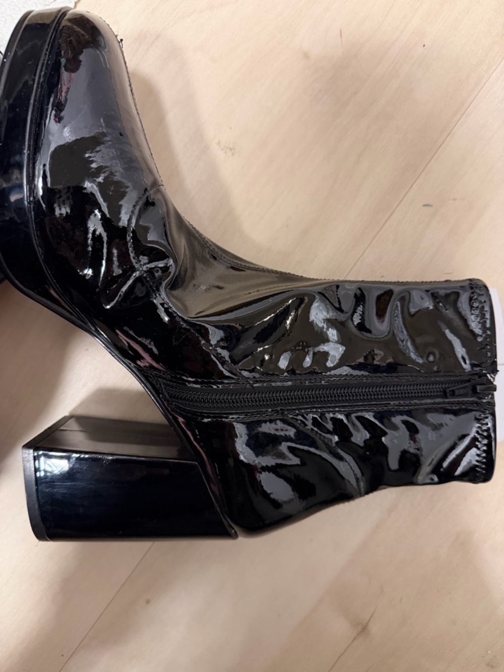 Women's Black Patent Block Heel Ankle Booties